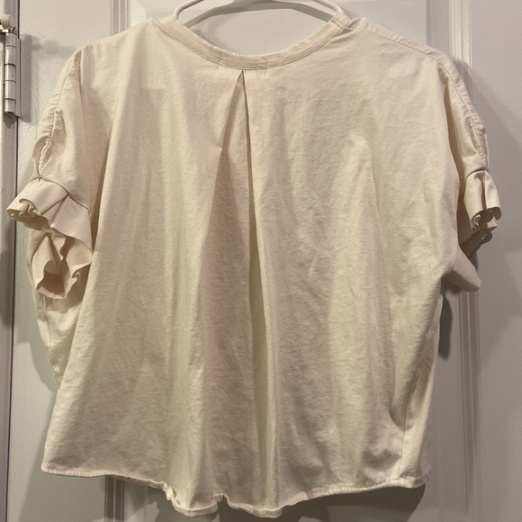 BEAMS Heart - White Button down V neck Short sleeve blouse shirt - Picture 13 of 15